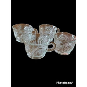 Set of 4 Vintage Cut Glass Punch Cups L.E. Smith Pinwheel & Stars